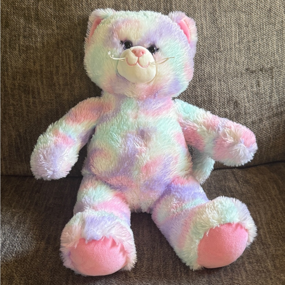 Build a bear 15" Tie Dye Pastel Swirl Pink Purple Color Plush Kitty Cat Plush